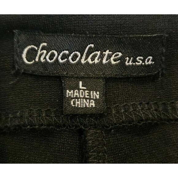 Chocolate USA Womens Stretchy Pants Large Lace Up Gold Ring Black Elastic Waist - Picture 3 of 8